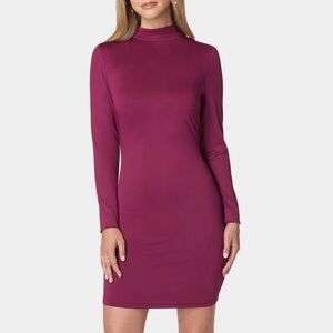 Zara Burgundy Long Sleeve Mock Neck Bodycon Dress